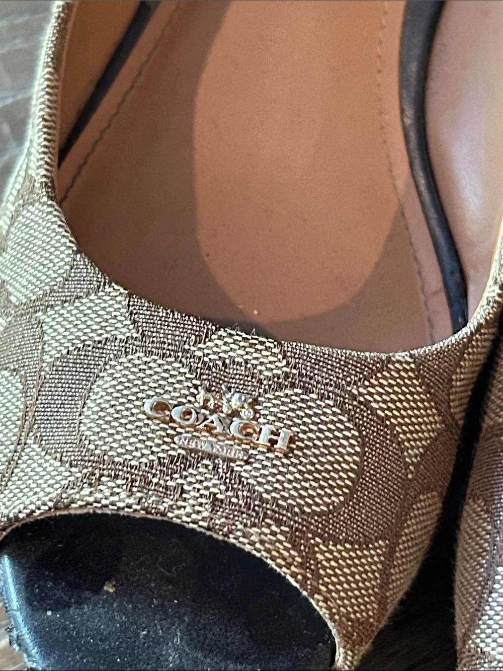 Coach Tan Signature Canvas Peep-Toe Slingback Wedge Espadrille Sandals 8